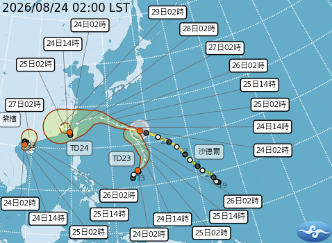 沙德爾颱風路徑出現變化。(圖/氣象署)